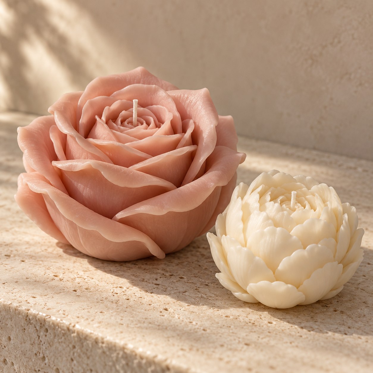 Blush rose and ivory peony candle design inspiration